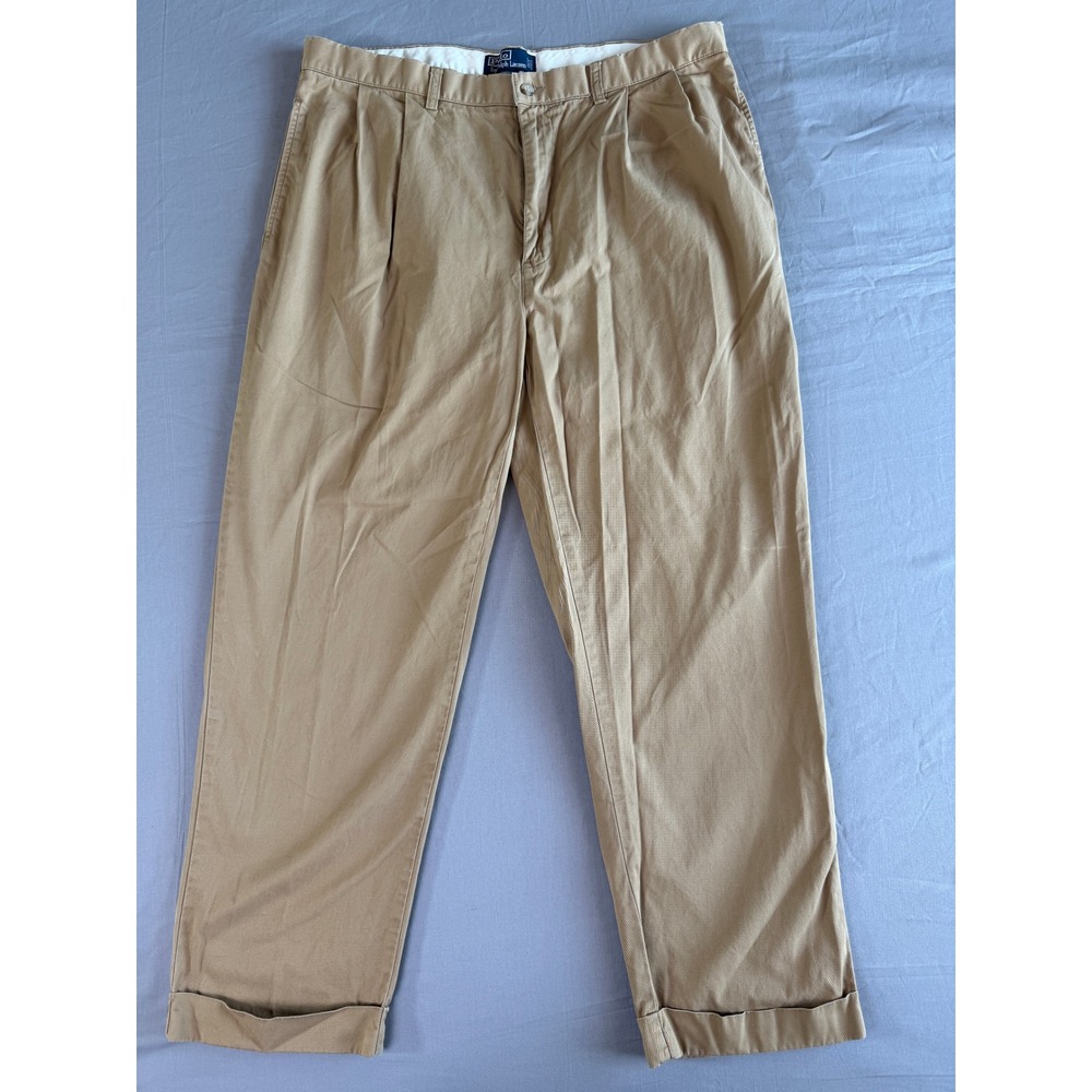 Polo Ralph Lauren Hammond Pants Mens 38x29 Beige Pleated Cuffed Chino‎ Trousers